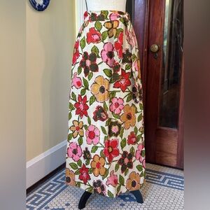 Point of View | 70s Floral Barkcloth Belted Maxi Skirt